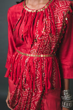 Load image into Gallery viewer, Red Solid Shirt + Low crotch pants+ Bandhani draped dupatta
