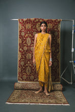 Load image into Gallery viewer, Mustard bias top + dhoti + Pre pleated dupatta
