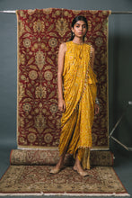 Load image into Gallery viewer, Mustard bias top + dhoti + Pre pleated dupatta
