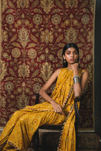 Load image into Gallery viewer, Mustard bias top + dhoti + Pre pleated dupatta
