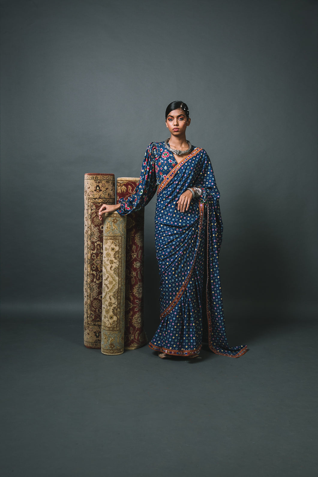 Blue Blouse + Classic Open Sari