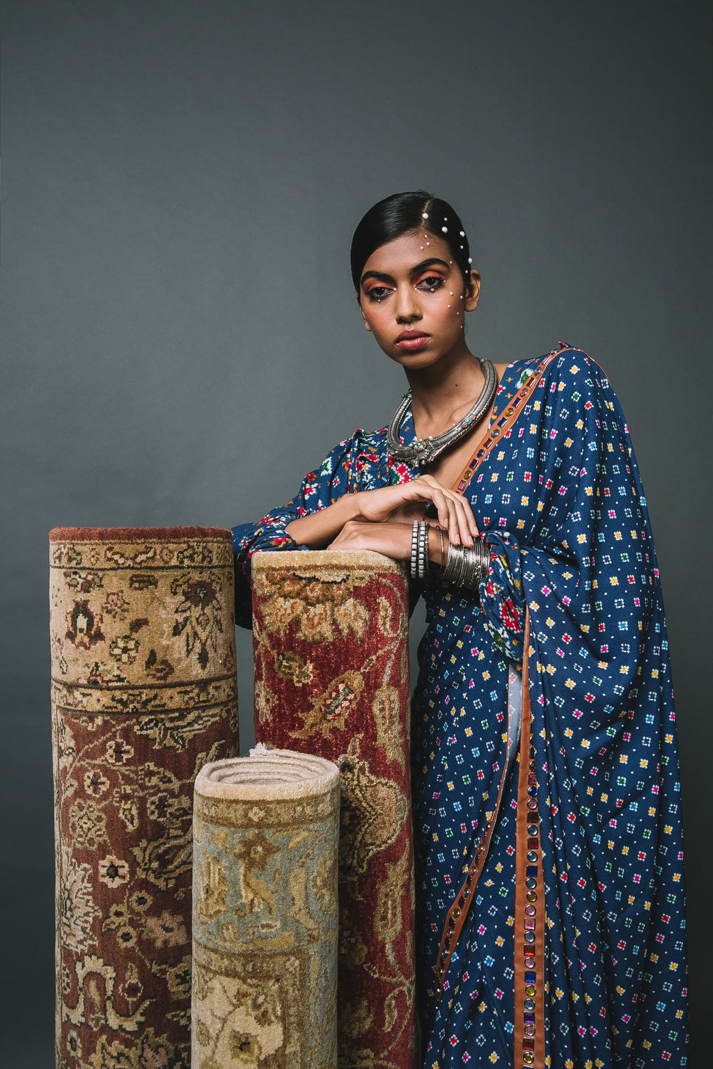 Blue Blouse + Classic Open Sari