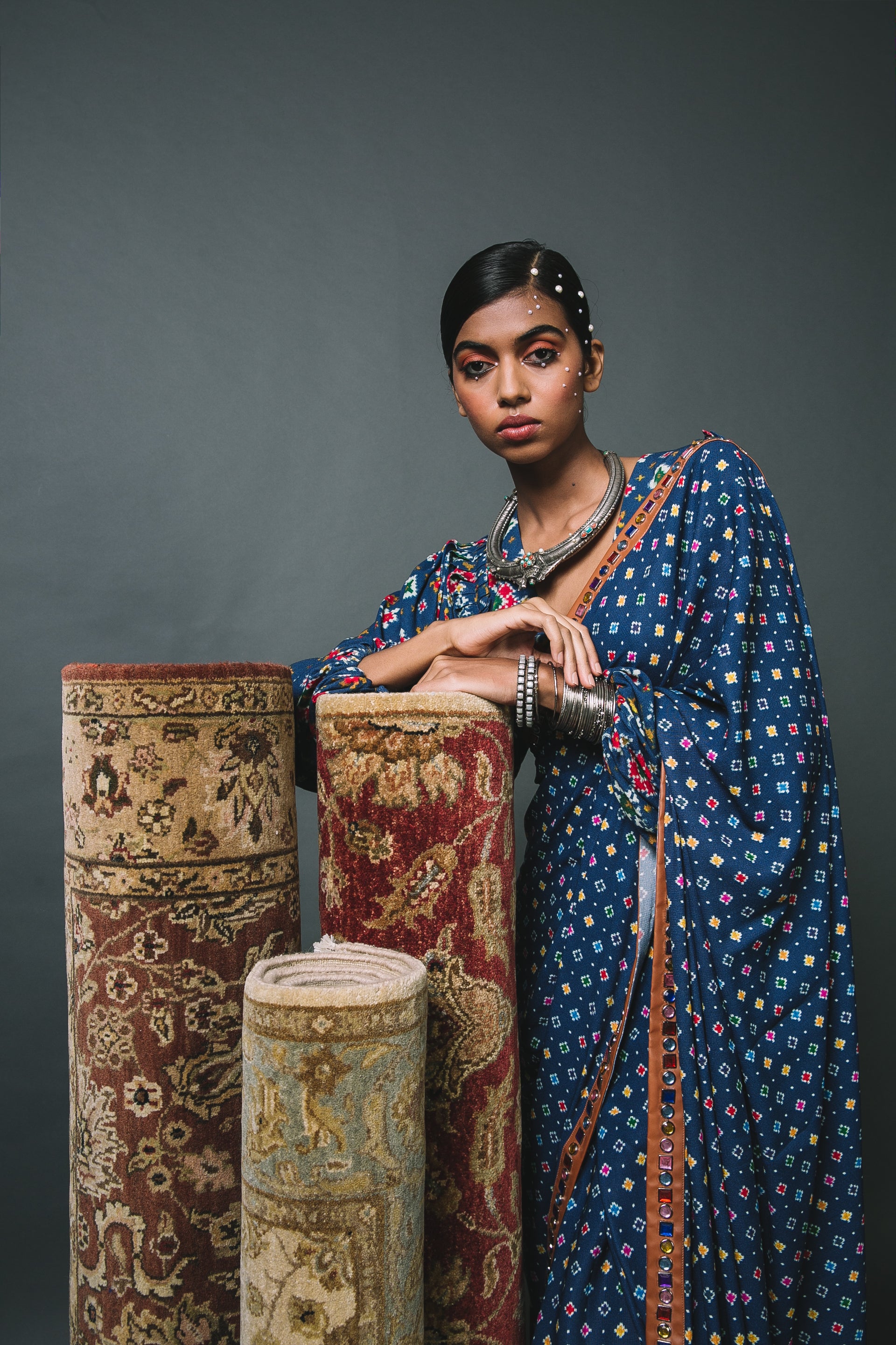 Blue Blouse + Classic Open Sari