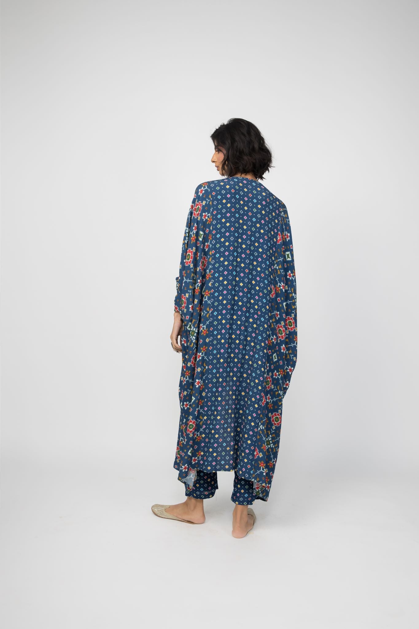 Blue Patola Open Kaftan Kurta Cape + Top + Pants
