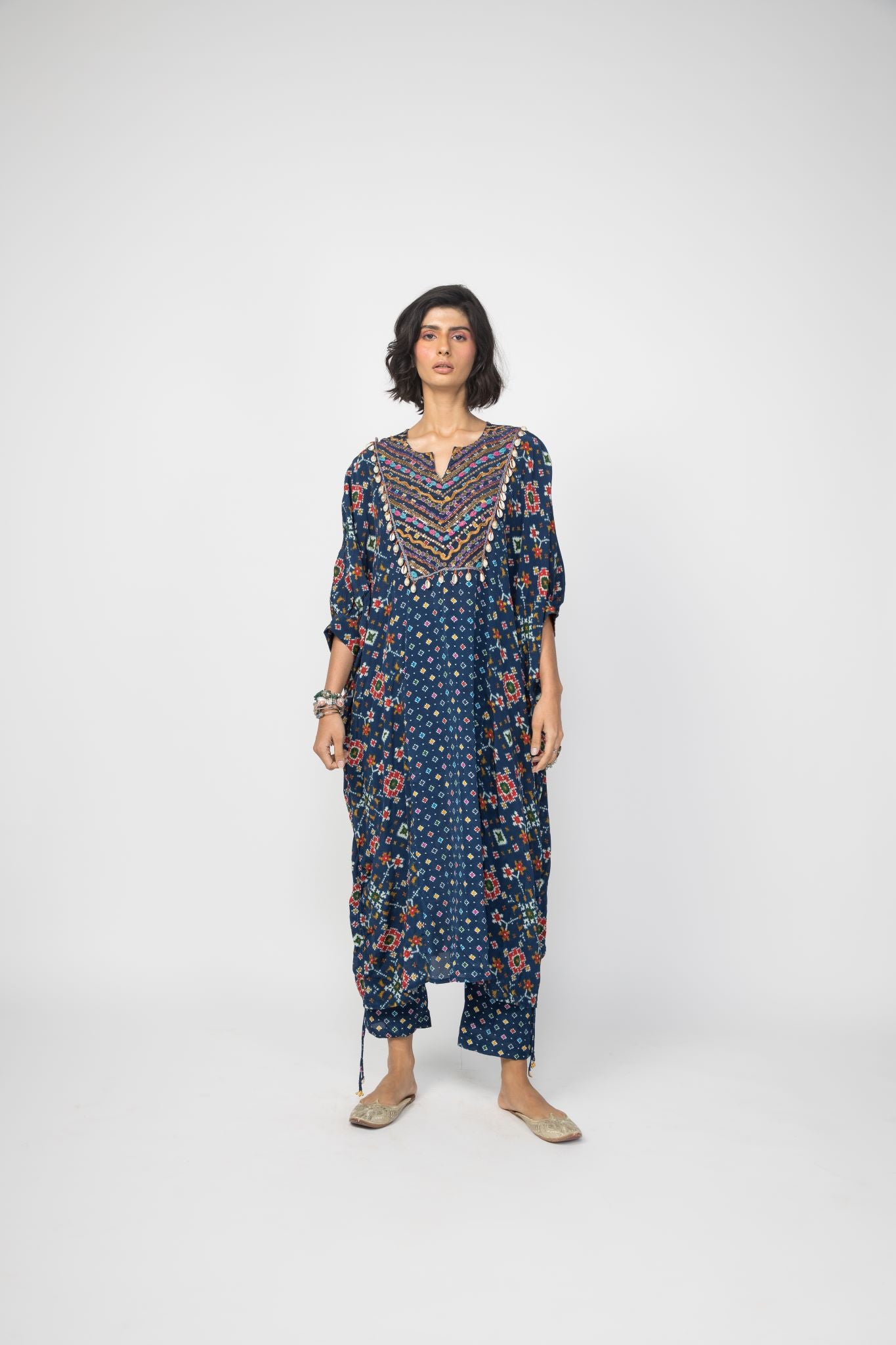 Blue Patola Kaftan Kurta & Pants