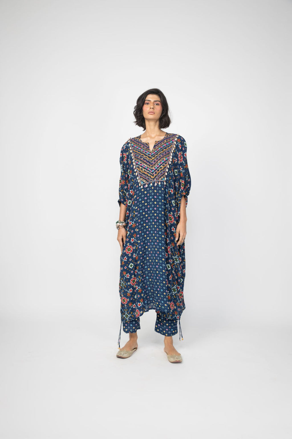 Blue Patola Kaftan Kurta & Pants