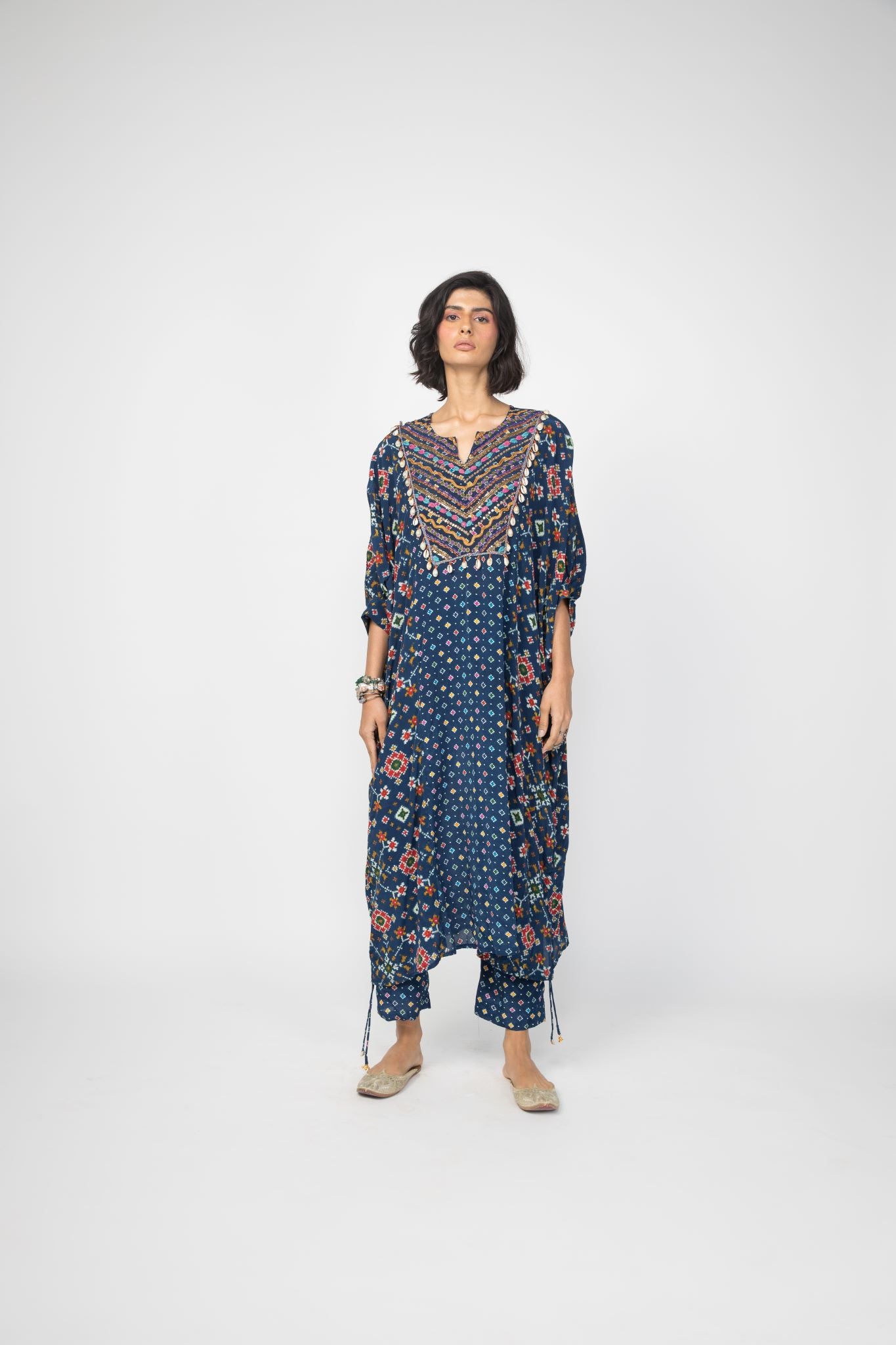 Blue Patola Kaftan Kurta & Pants