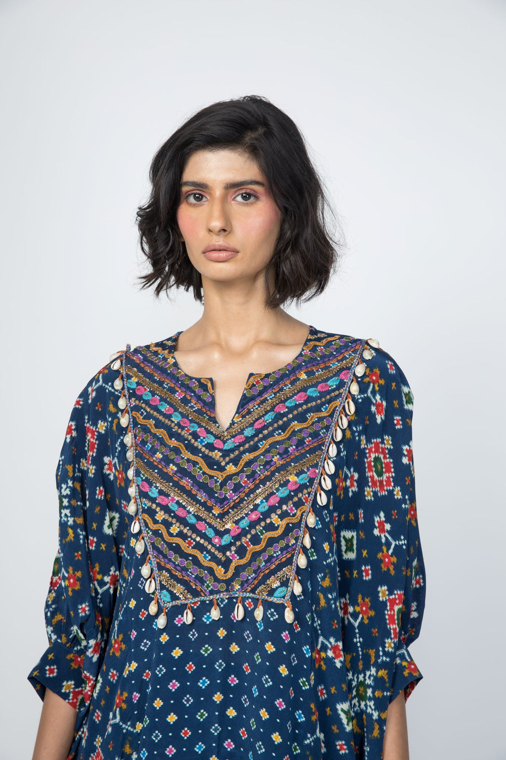 Blue Patola Kaftan Kurta & Pants