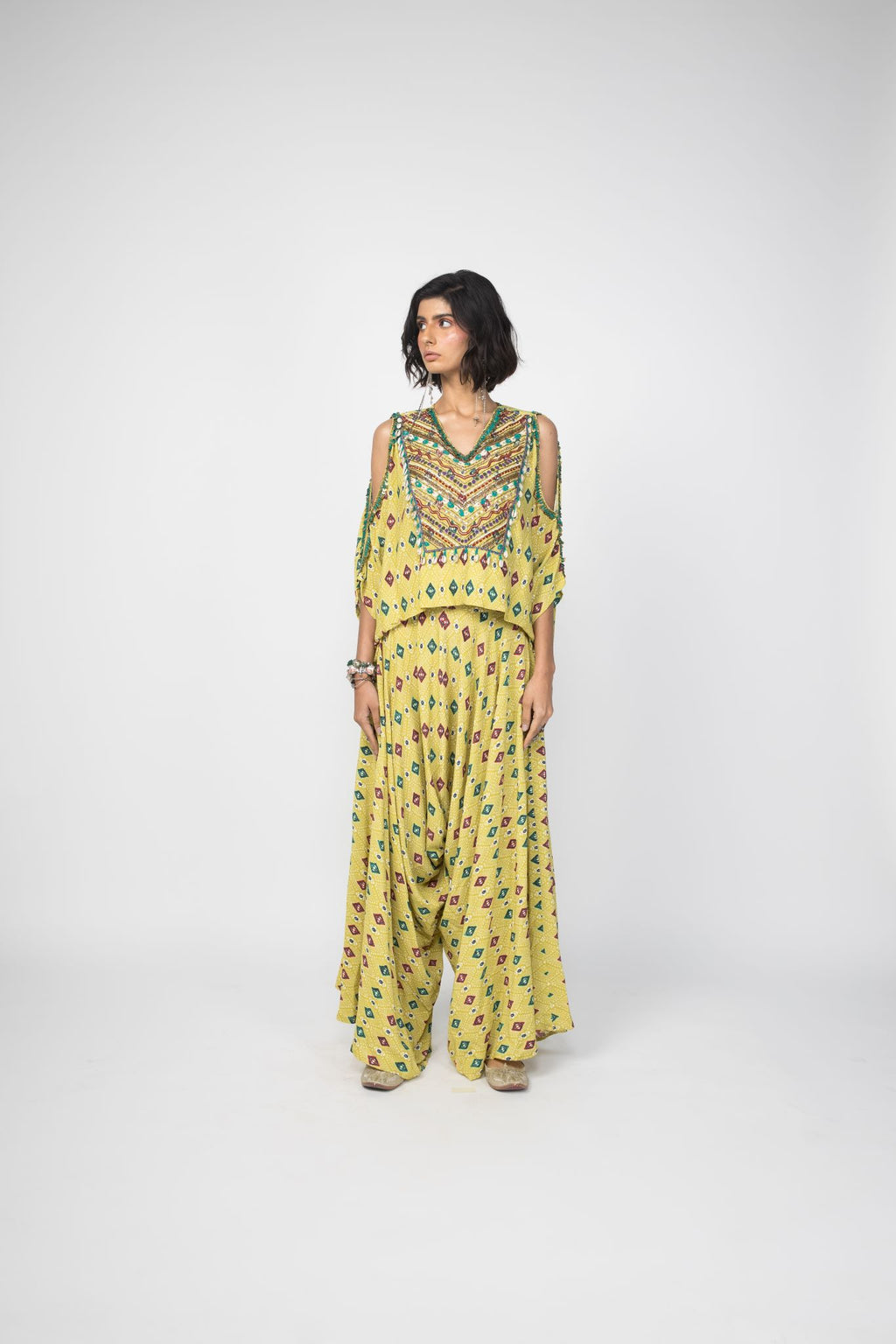 Lime Green Kaftan Top & Low Crotch Pants