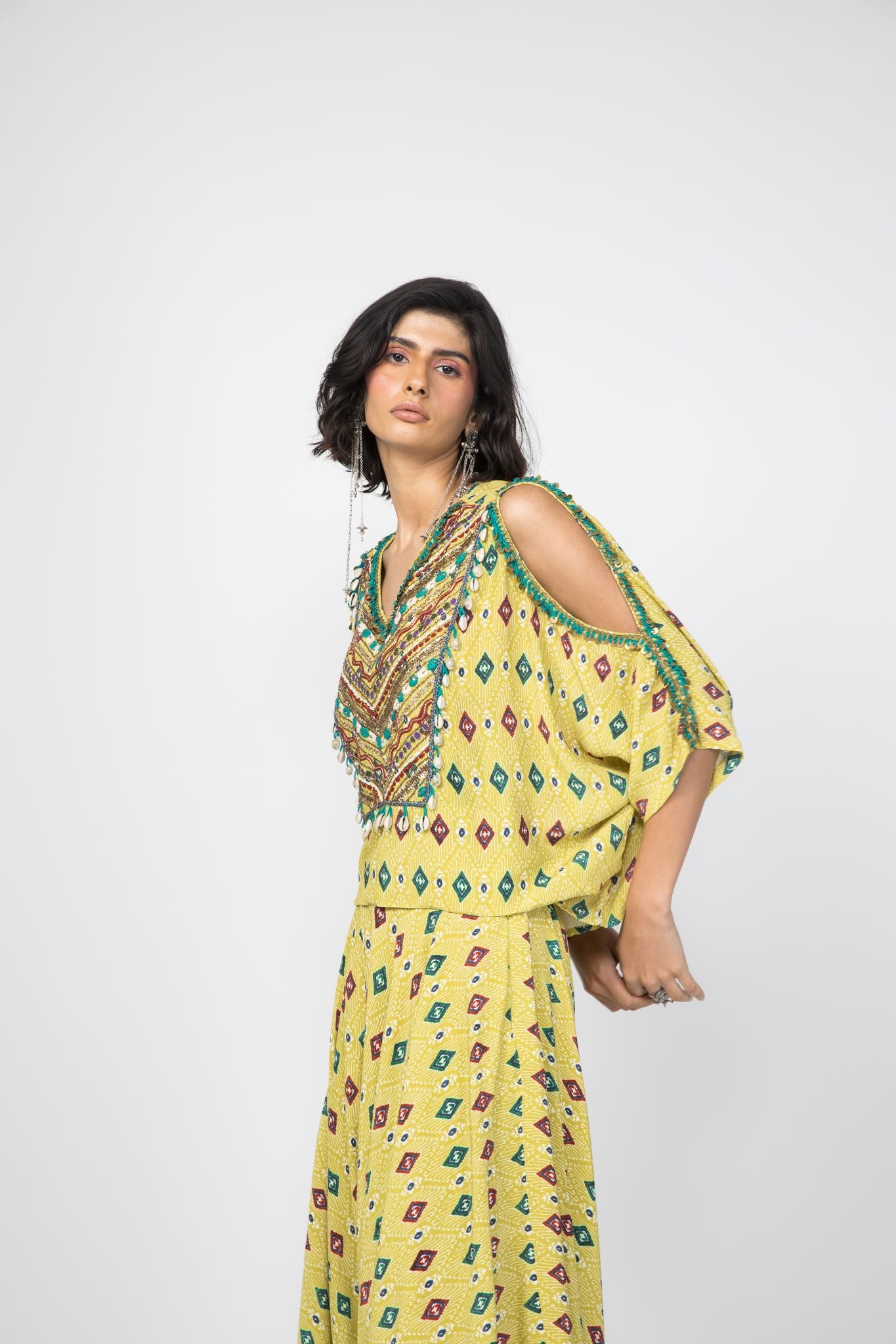 Lime Green Kaftan Top & Low Crotch Pants