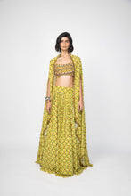 Load image into Gallery viewer, Lime Green Lehenga Cape Set
