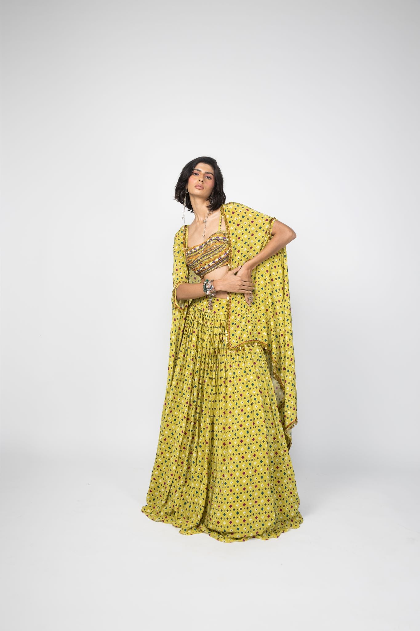 Lime Green Lehenga Cape Set