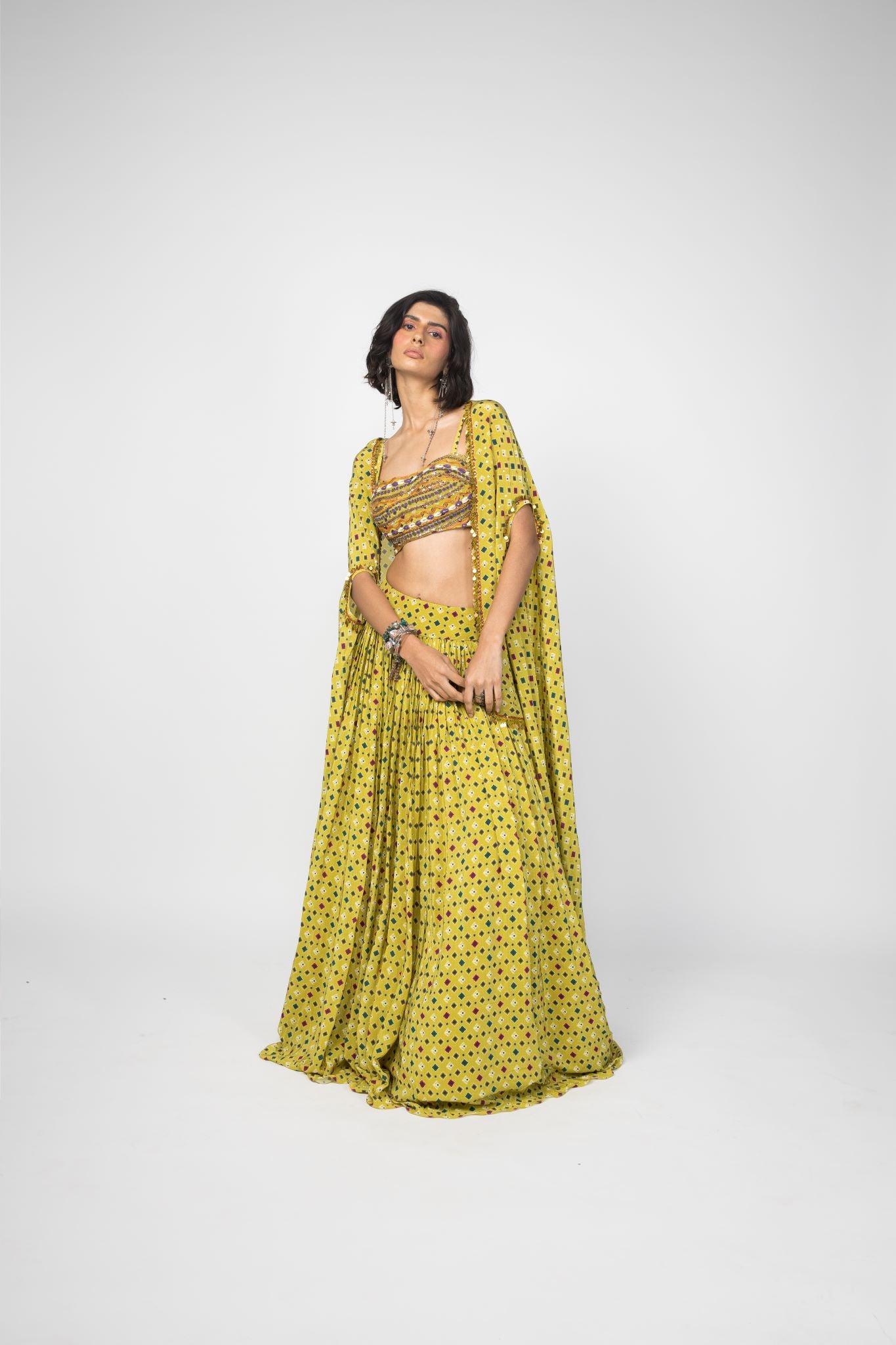 Lime Green Lehenga Cape Set