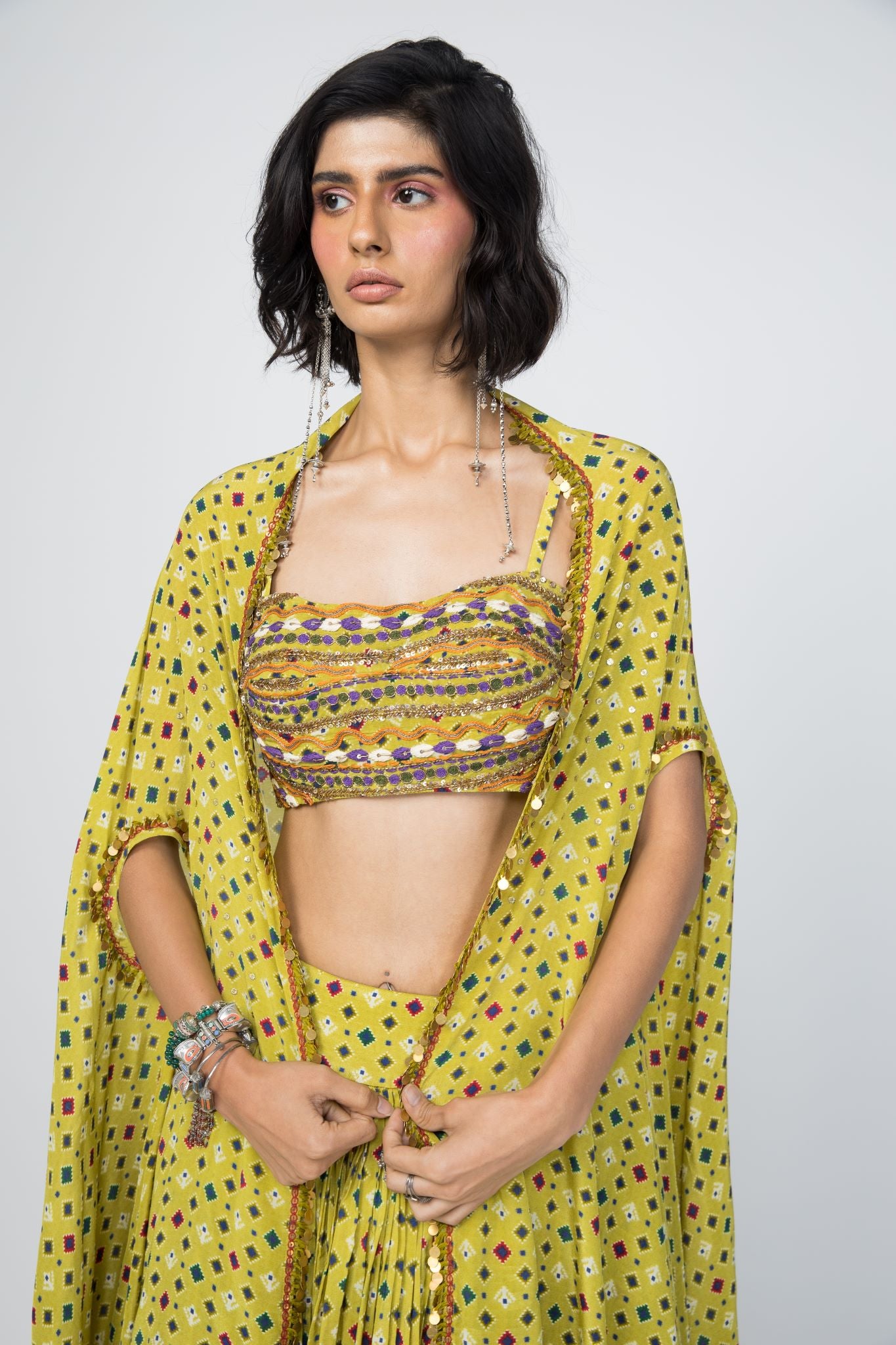 Lime Green Lehenga Cape Set