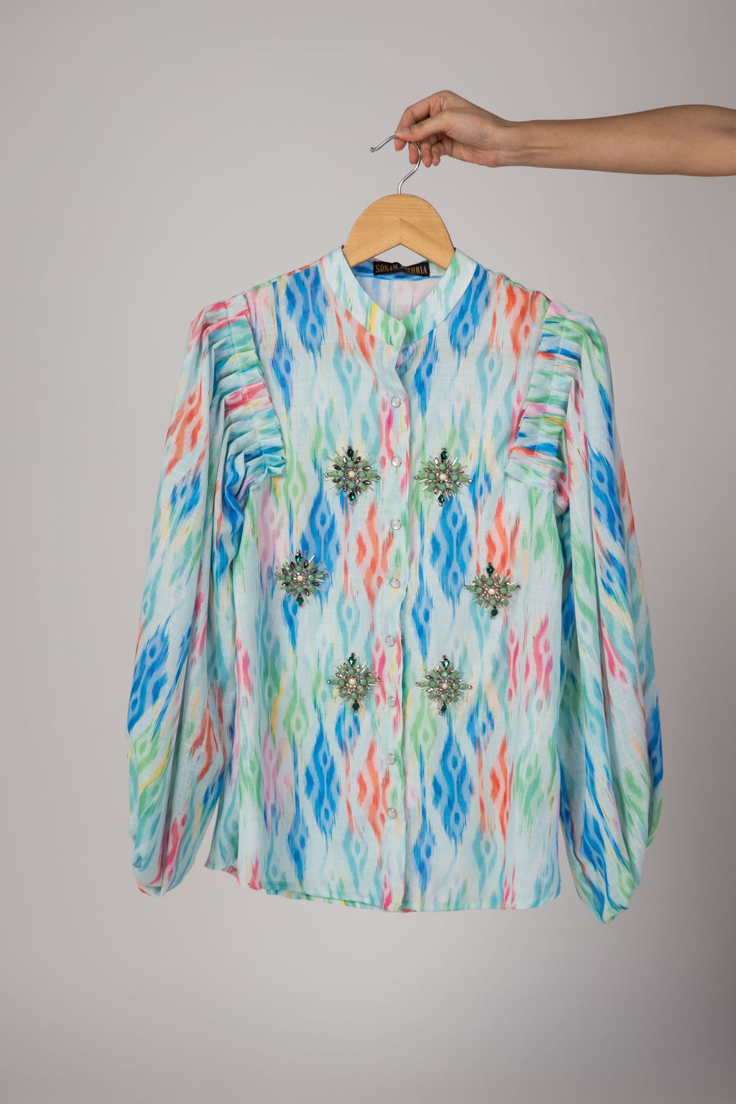 Balloon Sleeve Shirt - Blue