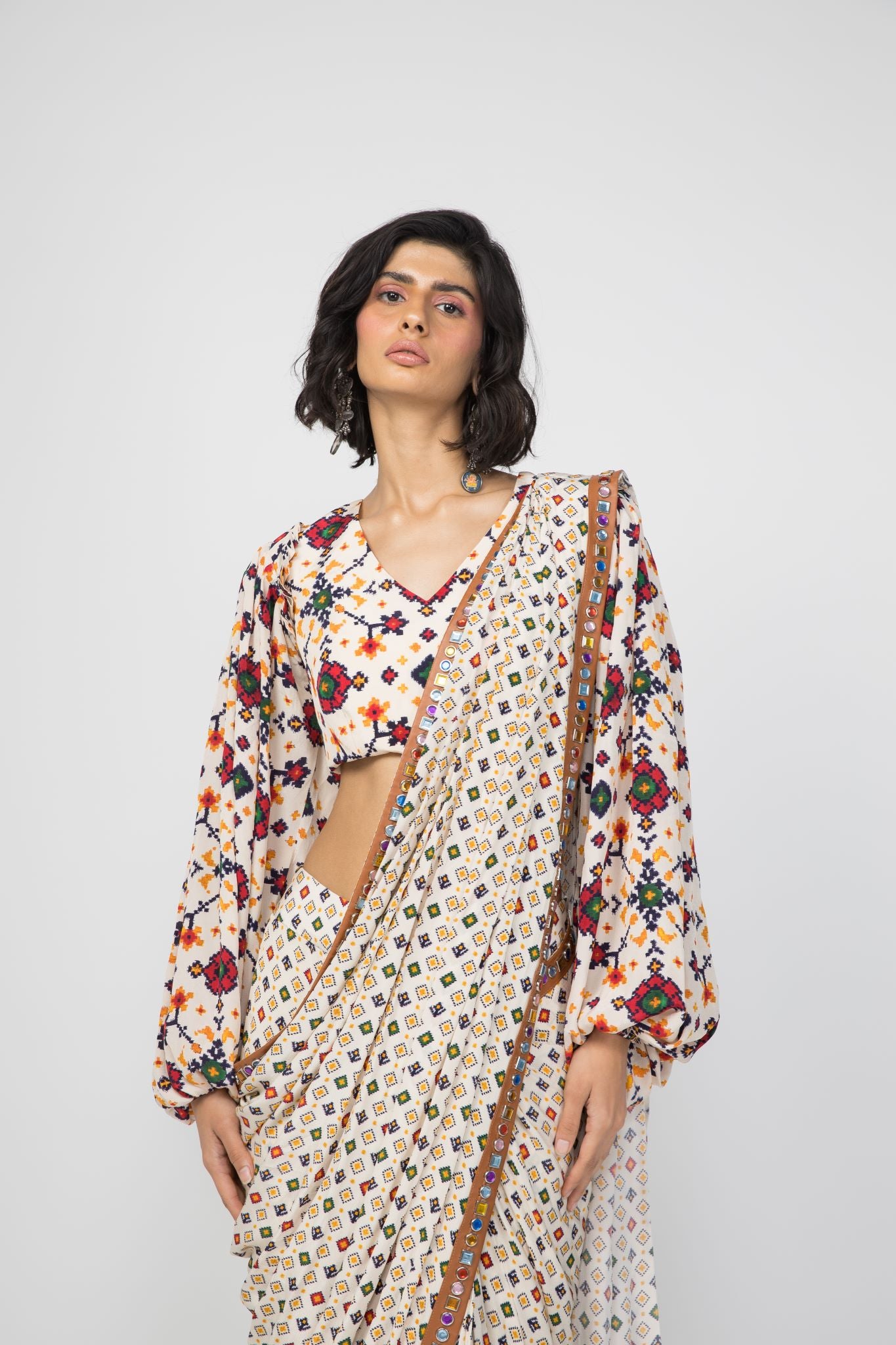Ivory Stitched Sari & Blouse