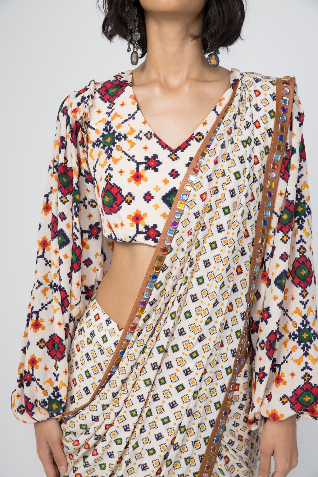 Ivory Stitched Sari & Blouse