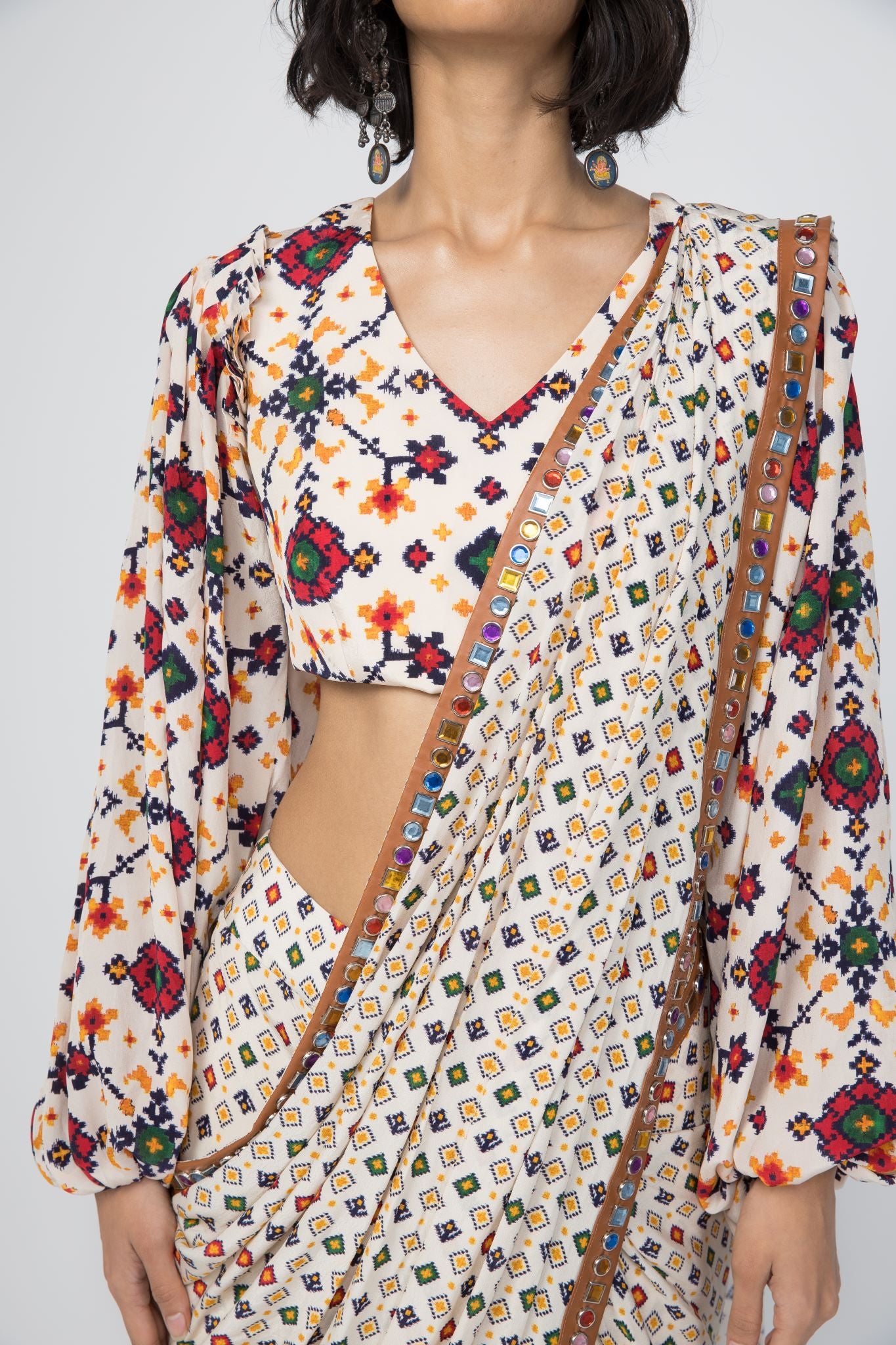 Ivory Stitched Sari & Blouse