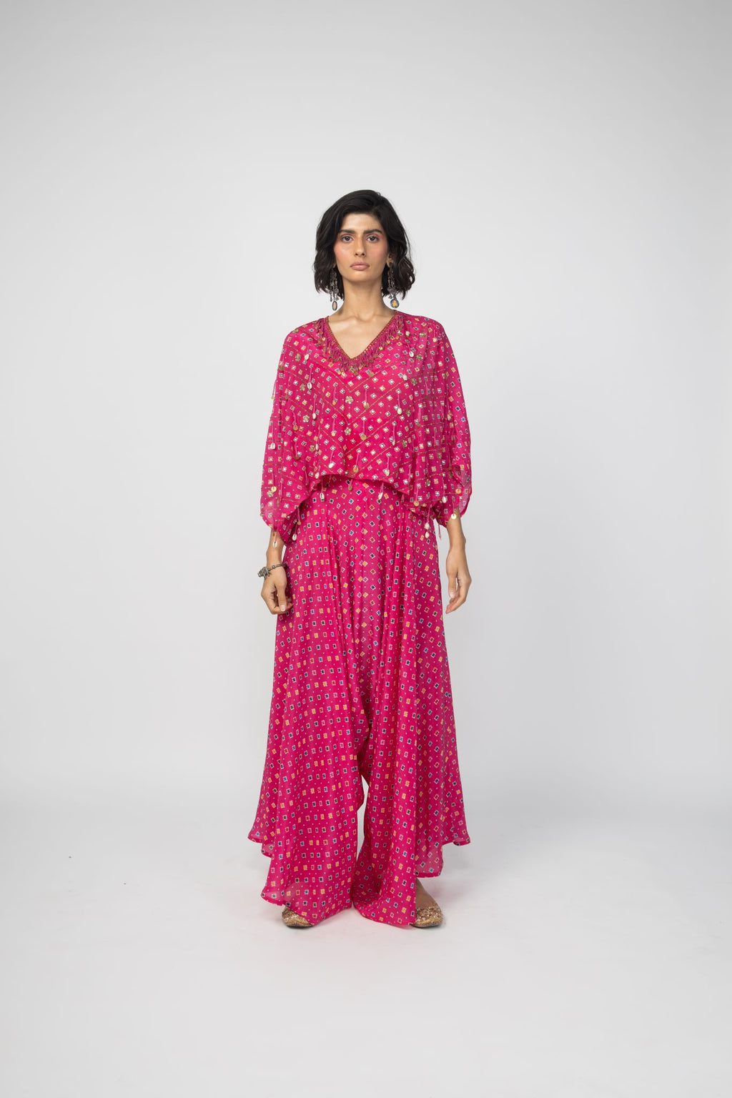 Pink small butti on small butti Kaftan Top & Low Crotch Pants