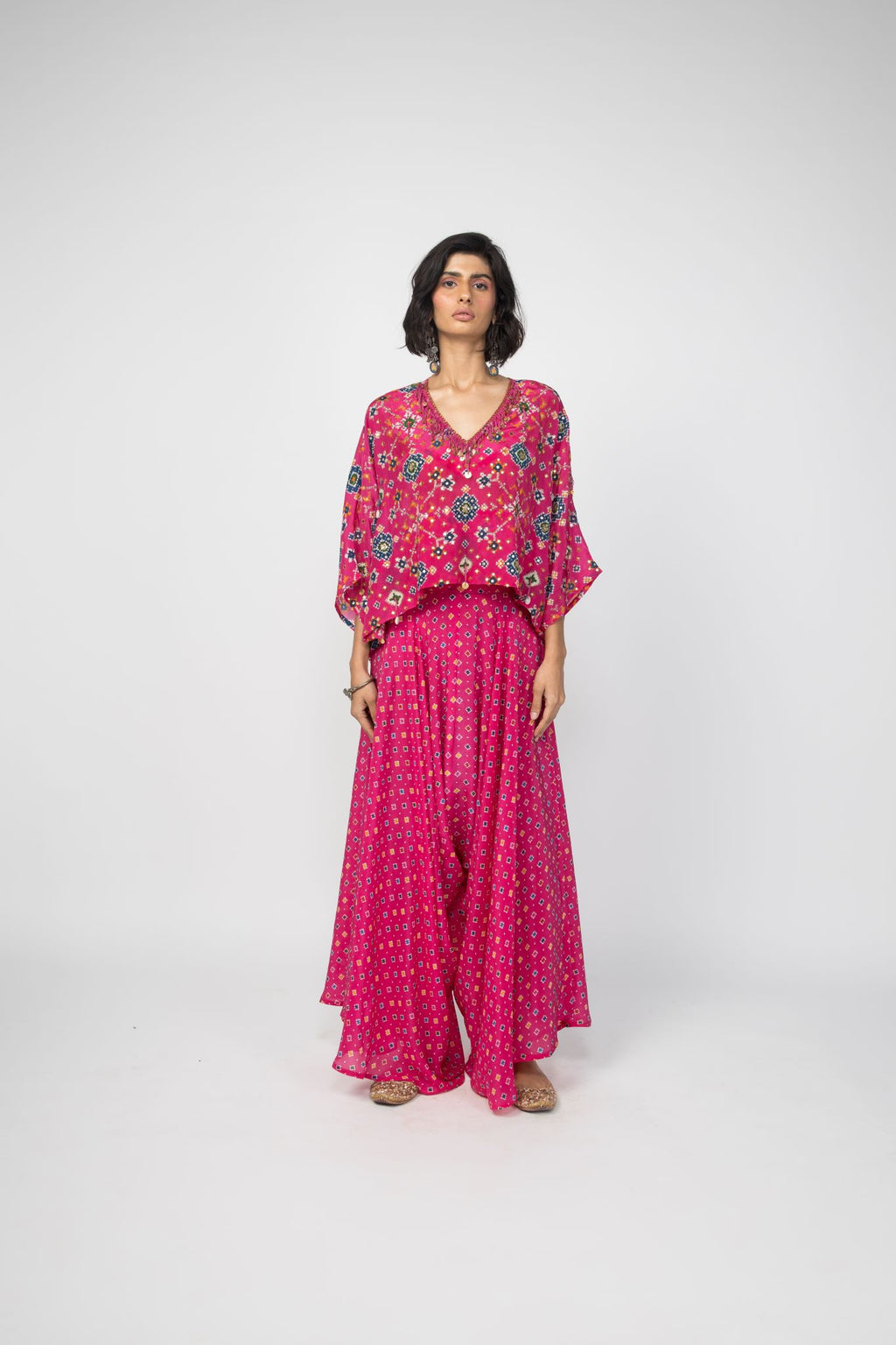 Pink Patola Kaftan Top & Low Crotch Pants