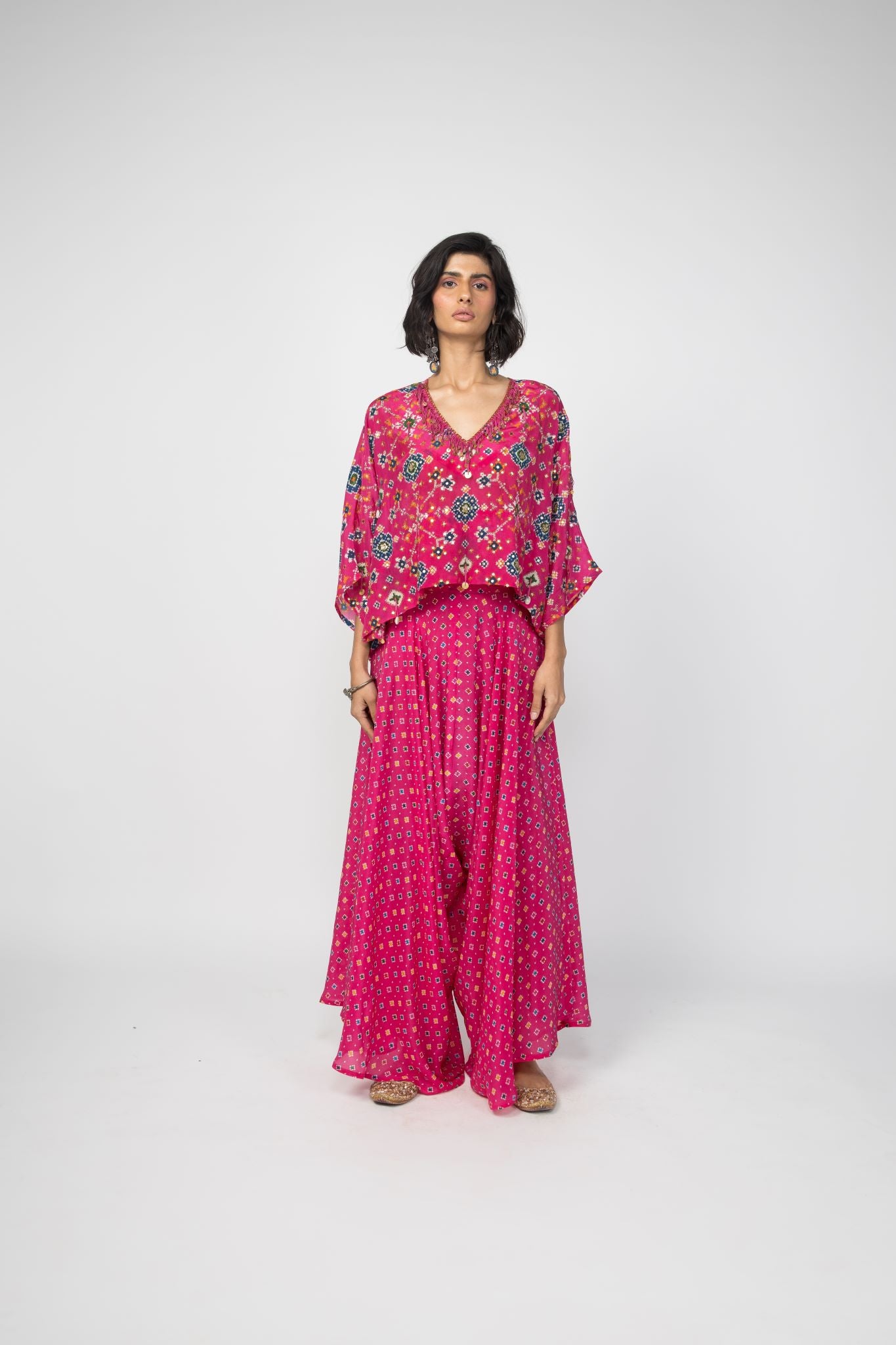 Pink Patola Kaftan Top & Low Crotch Pants