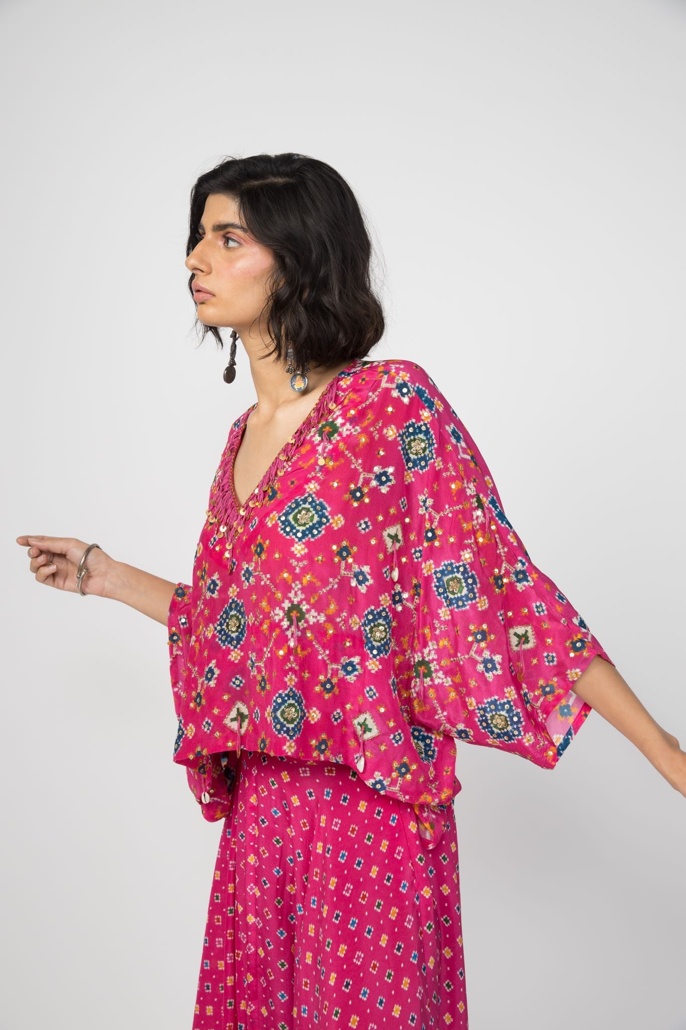 Pink Patola Kaftan Top & Low Crotch Pants