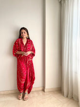 Load image into Gallery viewer, Red Kaftan top + Draped pants
