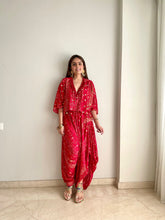 Load image into Gallery viewer, Red Kaftan top + Draped pants
